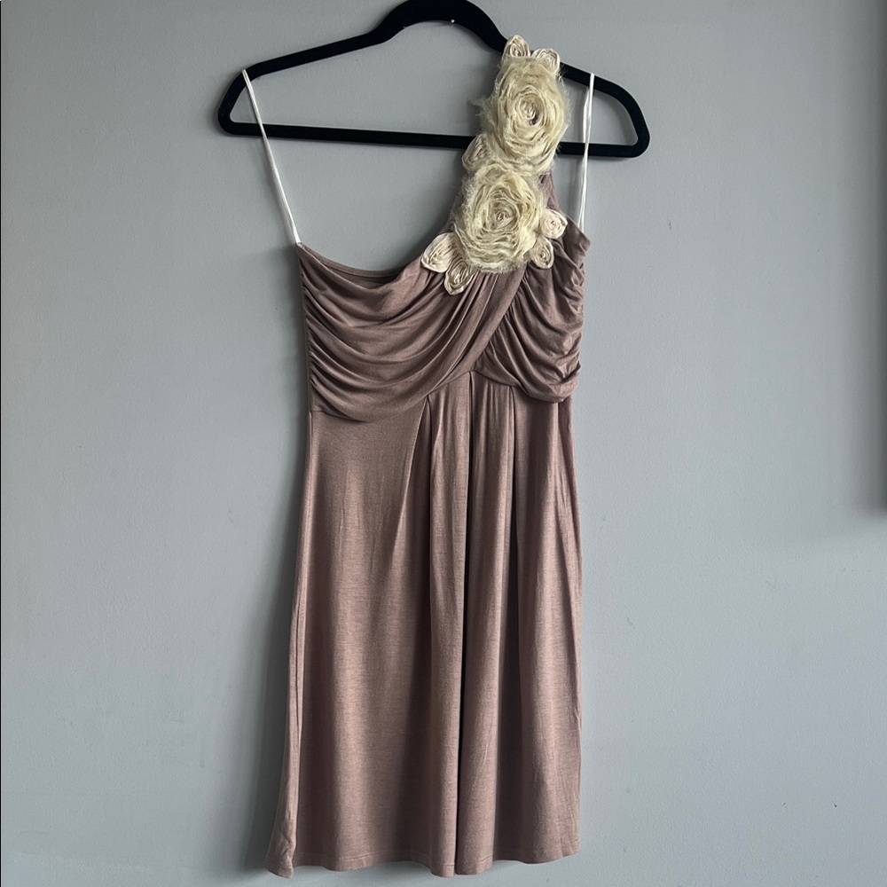 Asymmetrical One-Shoulder Dress with Cream Floral appliqué